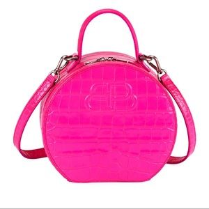 Balenciaga Hot Pink Croc-Embossed Round Top-Handle Tote